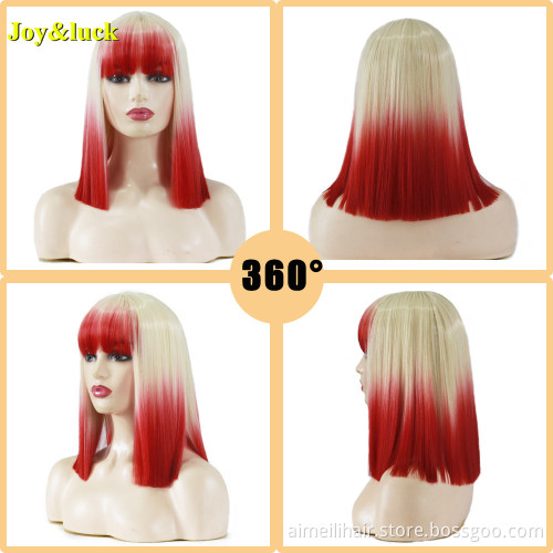 Wholesale Price Ladies Wig With Bangs Halloween Day Blonde Ombre Red Party Costume Natural Straight Cosplay Synthetic Hair Wigs